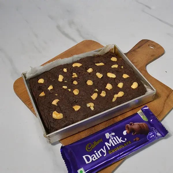 Dairy Milk Salted Caramel Cashew Brownie - Slice into pieces