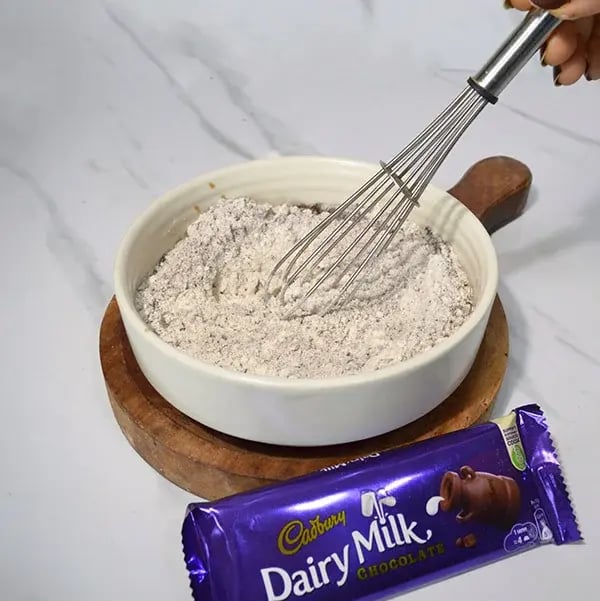Dairy Milk Salted Caramel Cashew Brownie - Mix all the dry ingredients