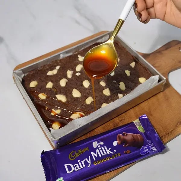 Dairy Milk Salted Caramel Cashew Brownie - Place the dough
