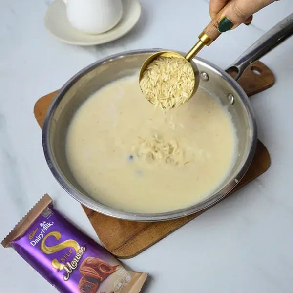Dairy Milk Silk Chocolate &amp; Date Payasam - Add the rice