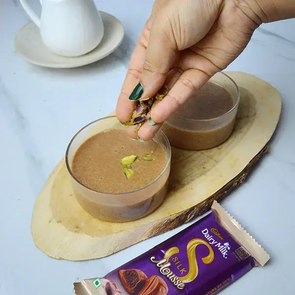 Dairy Milk Silk Chocolate &amp; Date Payasam - Garnish with chopped pistachios