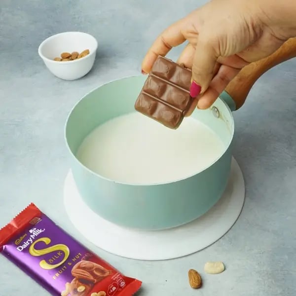 Dairy Milk Silk Chocolate Pudding with Cashew Almonds Garnish - Cadbury Dairy Milk Silk chocolate