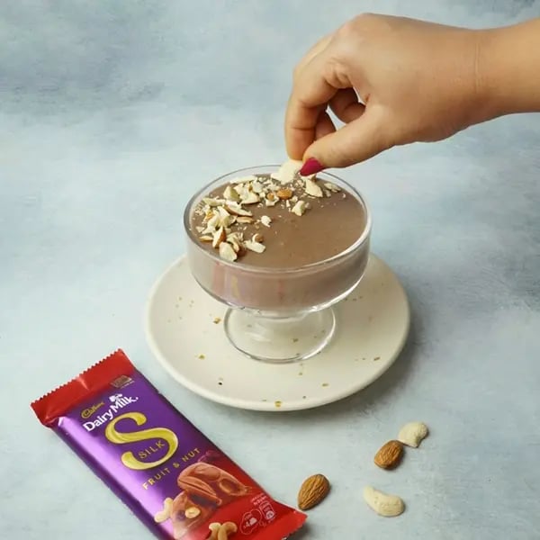 Dairy Milk Silk Chocolate Pudding with Cashew Almonds Garnish - Chopped almonds and cashews