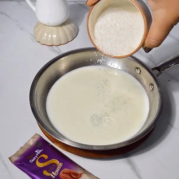Dairy Milk Silk Chocolate Rasmalai Dessert - Heat milk