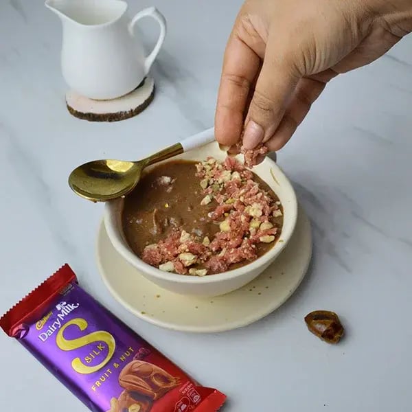 Dairy Milk Silk Dates Payasam with Rose Cashew Crumble - Pour payasam