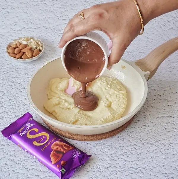 Dairy Milk Silk Peda with Almonds & Cashews-Pour in the melted Dairy Milk Silk
