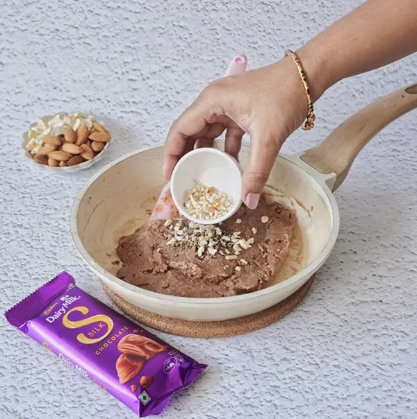Dairy Milk Silk Peda with Almonds & Cashews-Stir in chopped almonds and cashews