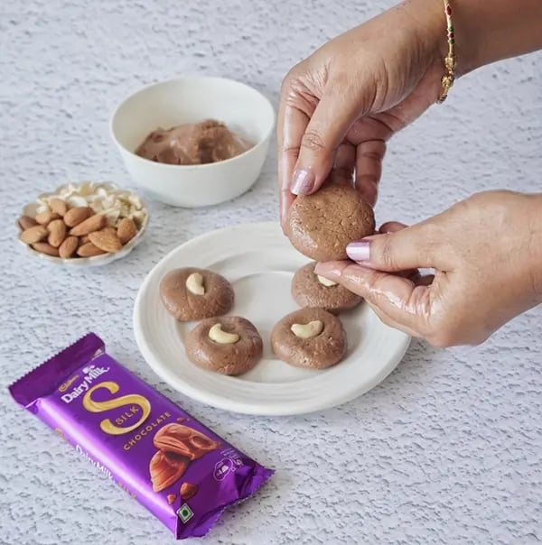 Dairy Milk Silk Peda with Almonds & Cashews-Grease your palms with a little ghee