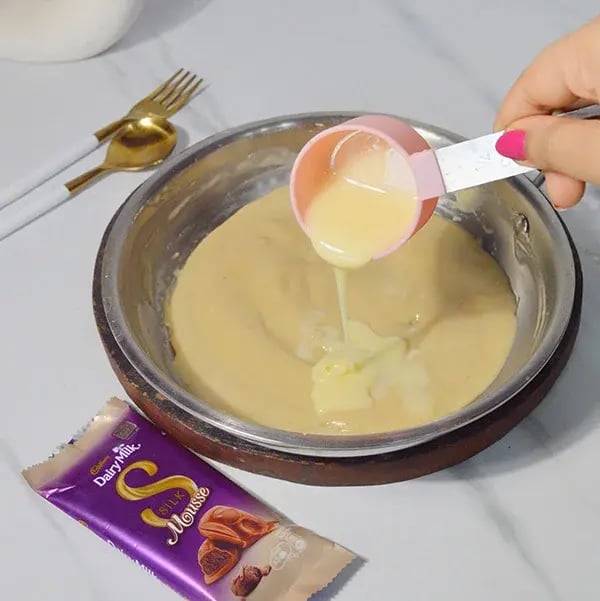 Dairy Milk Silk Pistachio Peda - Add condensed milk