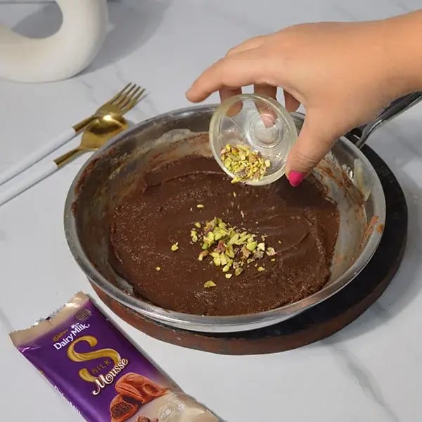 Dairy Milk Silk Pistachio Peda - Add chopped pistachio