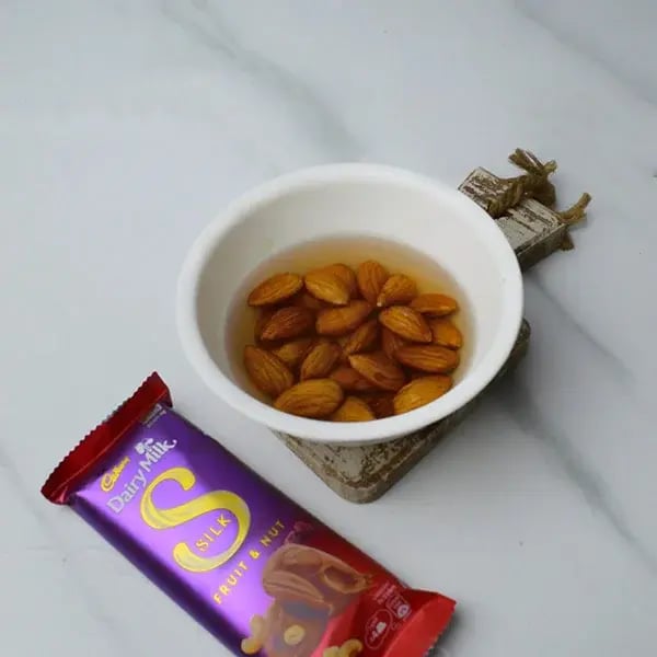Dairy Milk Silk Rich and Creamy Badam Halwa - Soak almonds