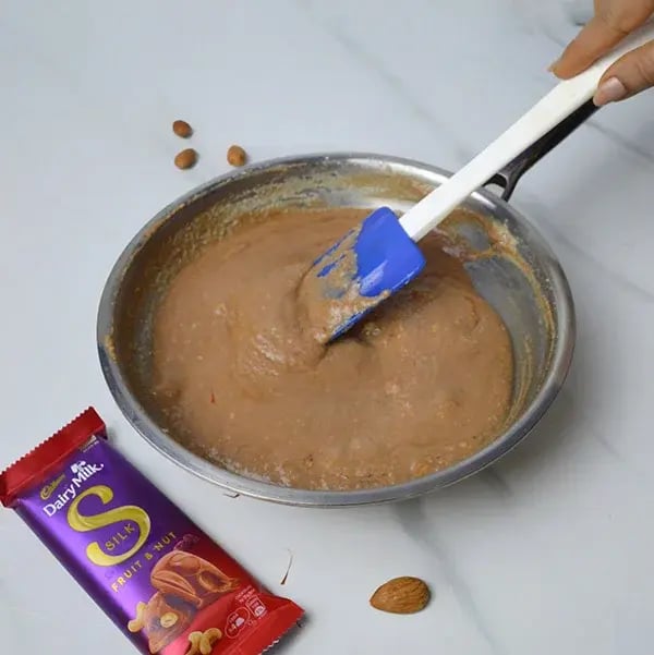 Dairy Milk Silk Rich and Creamy Badam Halwa - Keep cooking until a creamy texture
