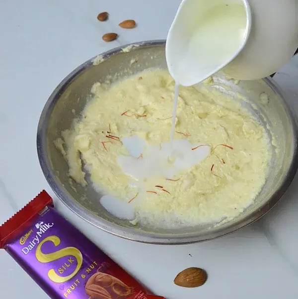 Dairy Milk Silk Rich and Creamy Badam Halwa - Cook for 5 more minutes