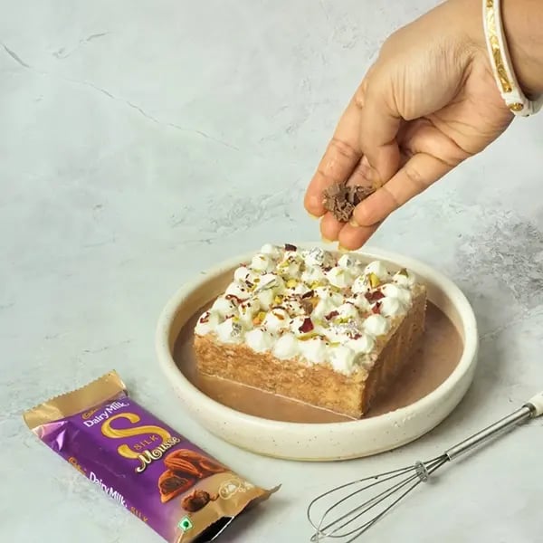 Dairy Milk Silk Tres Leches Cake-When milk mixture has soaked in