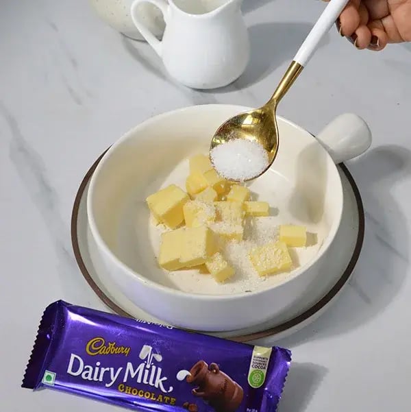 Dairy Milk Stuffed Chocolate Shortbread Cookies - Place unsalted butter