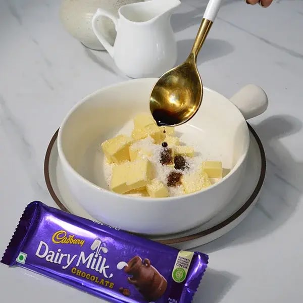 Dairy Milk Stuffed Chocolate Shortbread Cookies - Place vanilla essence