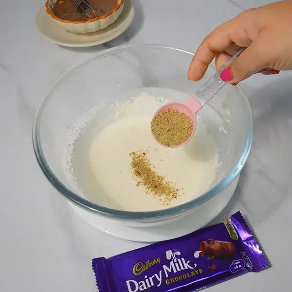 Dairy Milk Thandai Mousse With Cashew Crunch - Add thandai powder