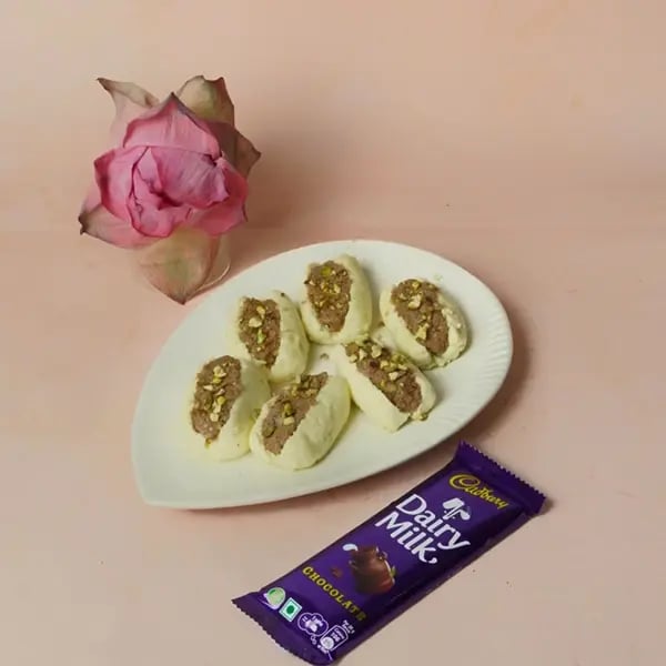 Dairy Milk Two-in-One Chomchom for Kali Puja-Garnish with some chopped pistachios