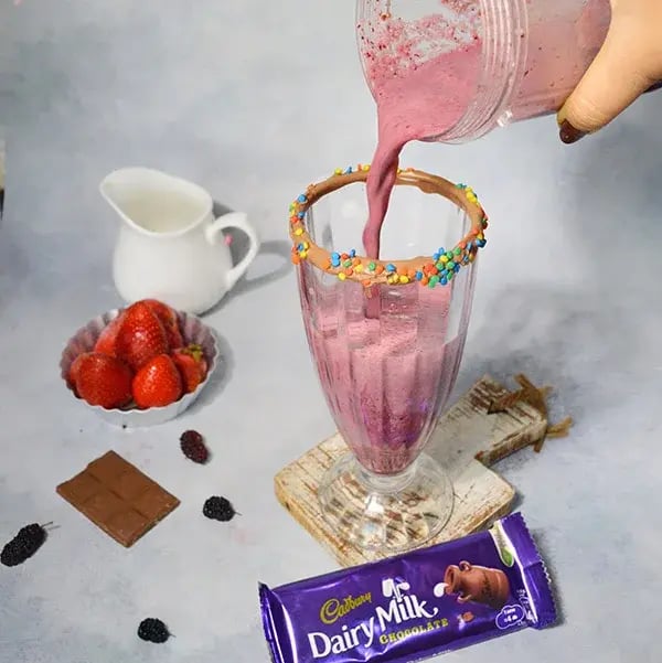 Dairy Milk Vanilla Berry Milkshake - Add ice cubes