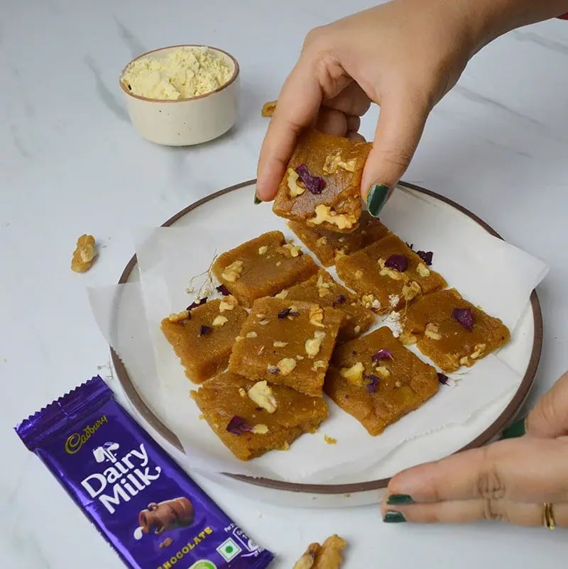 Daiy Milk Walnuts Infused Besan Bafi Recipe