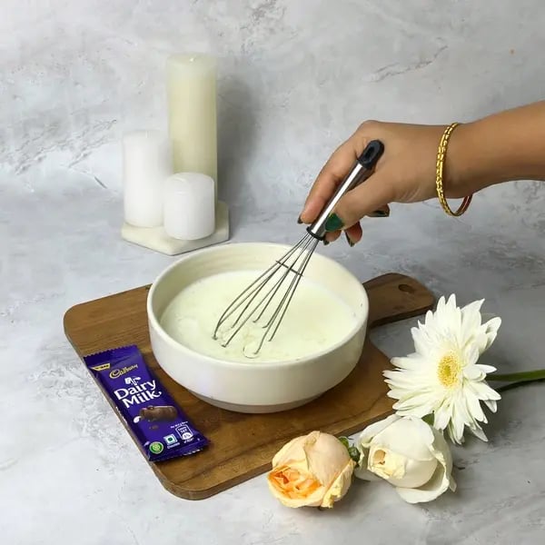 Dairymilk Choco Lava Cake Bomb - Whisking Sugar Dissolving