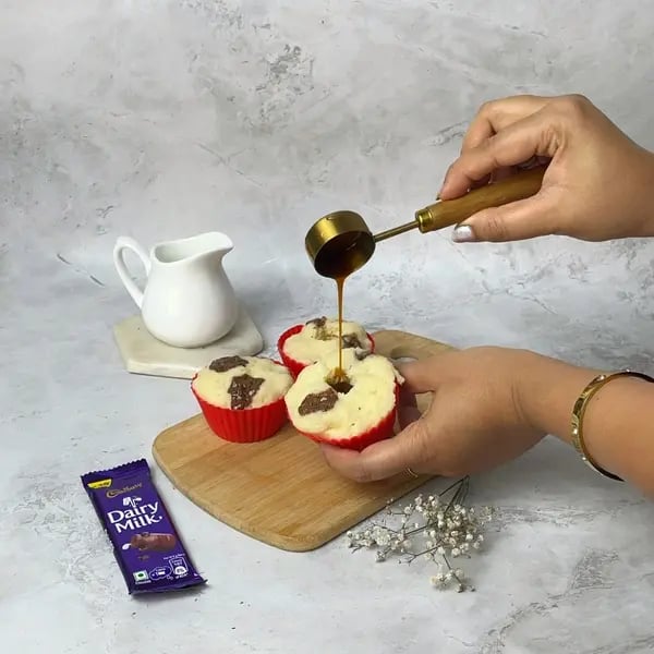 Dairymilk Chocolate Caramel Cupcakes - Piping Caramel Sauce