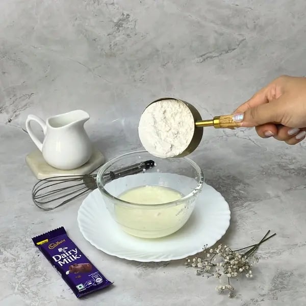 Dairymilk Chocolate Caramel Cupcakes - Adding Flour To Bowl