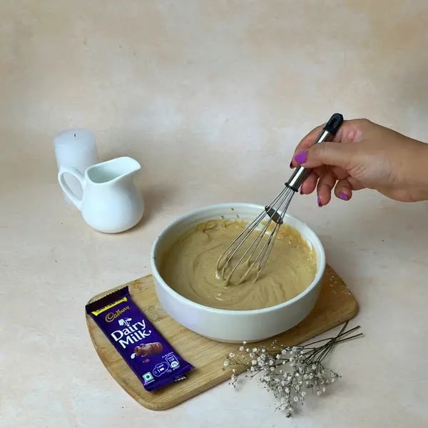 Dairymilk Coffee Star Cake - Mixing Wet Dry