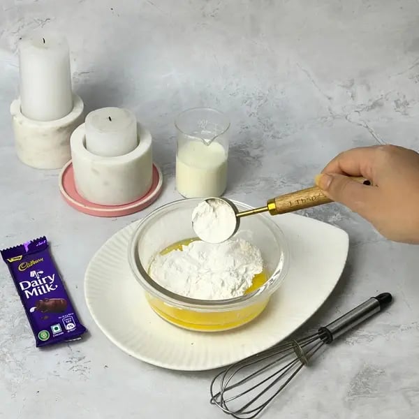 Dairymilk Fudgy Brownie - Mixing Flour