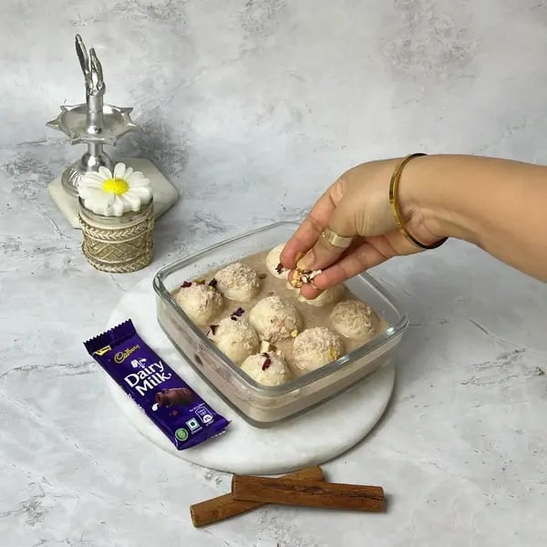 Dairymilk Malai Doodh Pitha - Garnished Dessert Plate