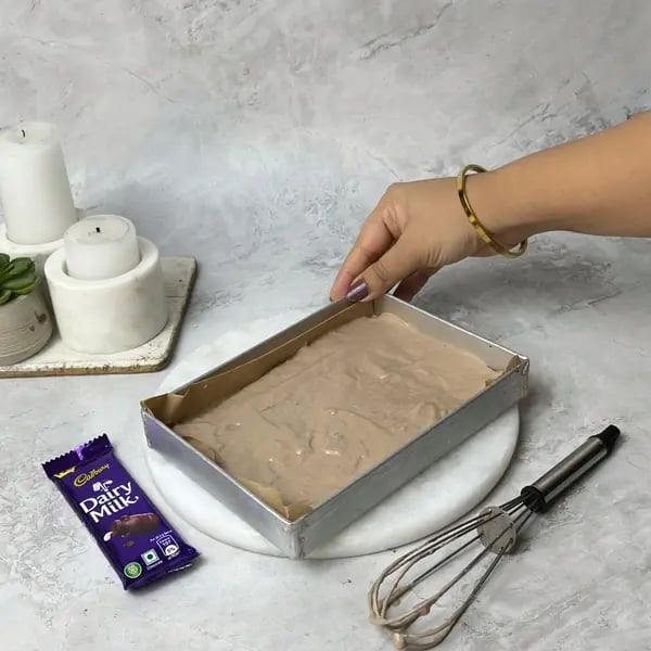 Dairymilk Sheet Cake - Pouring Batter Into Tin