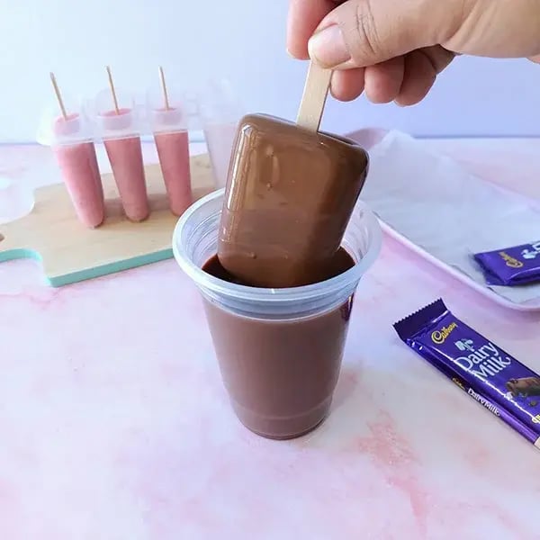 Dark Chocolate Strawberry Popsicle - Dip in melted chocolate