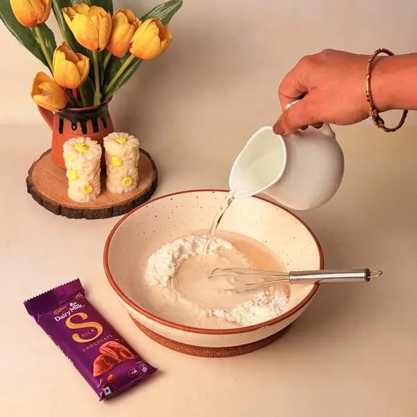Diwali Special Bengali Patishapta Recipe With Cadbury Dairy Milk Silk And Mawa Filling - Whisking Batter Smoothly