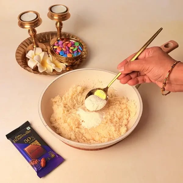 Diwali Special Chocolate Coconut Barfi With A Cadbury Twist - Stirring Barfi Mixture