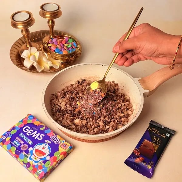Diwali Special Chocolate Coconut Barfi With A Cadbury Twist - Folding In Gems