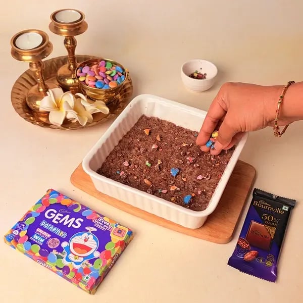 Diwali Special Chocolate Coconut Barfi With A Cadbury Twist - Sprinkling Cadbury Gems