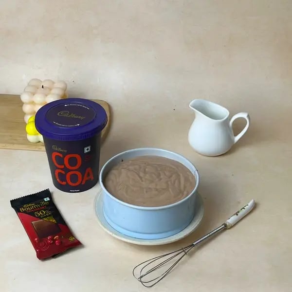 Easiest Bournville Mirror Glaze Cake - Batter In Mold