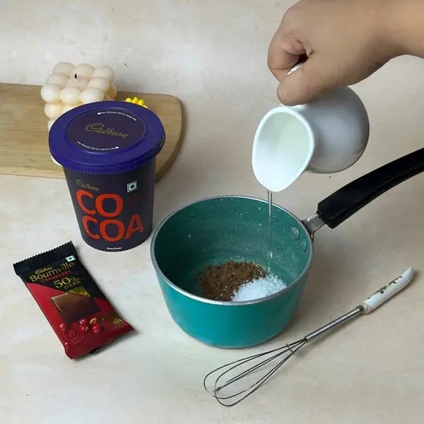 Easiest Bournville Mirror Glaze Cake - Mixing Glaze Ingredients