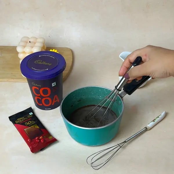 Easiest Bournville Mirror Glaze Cake - Whisking Dark Mixture
