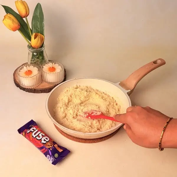 Easy Festive Special Rava Laddu With Cadbury Fuse To Celebrate Navratri - Sautéing Rava In Ghee