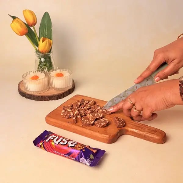 Easy Festive Special Rava Laddu With Cadbury Fuse To Celebrate Navratri - Chopping Cadbury Fuse Chocolate
