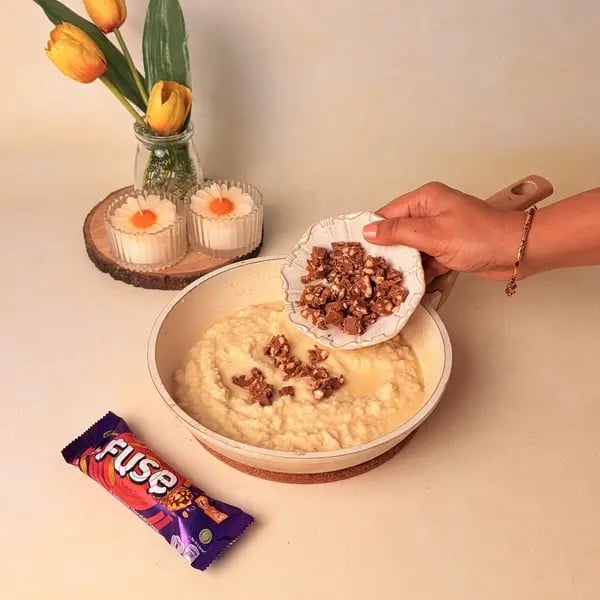 Easy Festive Special Rava Laddu With Cadbury Fuse To Celebrate Navratri - Adding Chocolate To Mixture