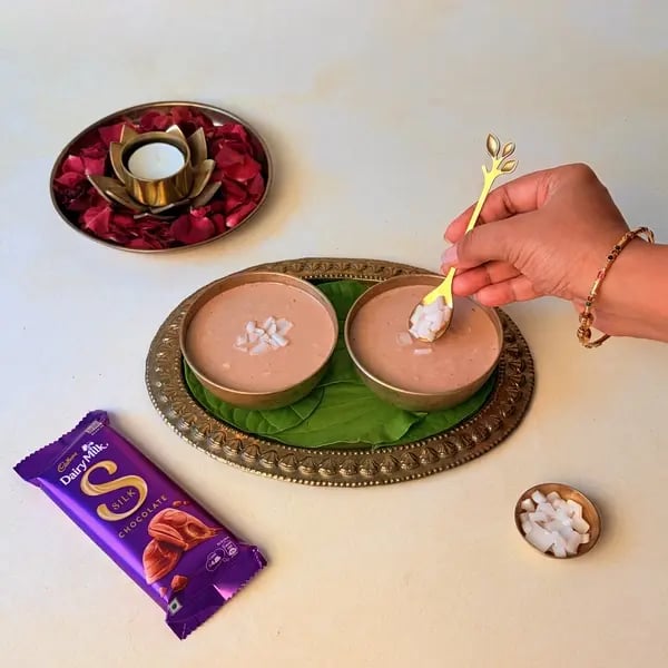 Elaneer Payasam With Cadbury Dairy Milk Silk Chocolate For Onam - Garnished Serving Dish