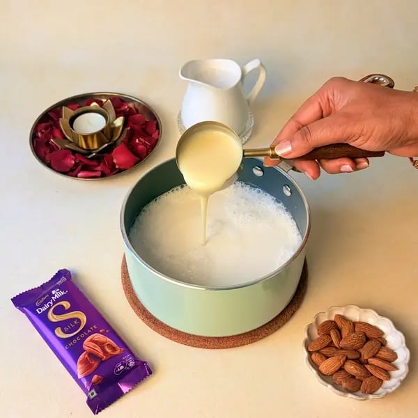 Elaneer Payasam With Cadbury Dairy Milk Silk Chocolate For Onam - Adding Condensed Milk