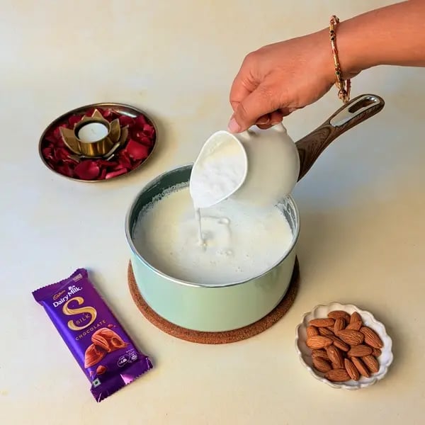 Elaneer Payasam With Cadbury Dairy Milk Silk Chocolate For Onam - Adding Coconut Mixture
