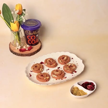 Navratri Special Chocolate Mawa Jalebi With Rose, Pistachio, And Cocoa Powder