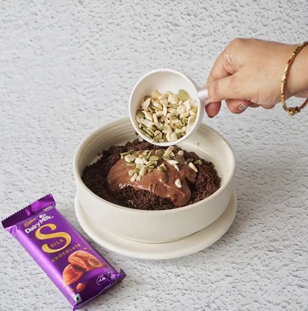 Frozen Silk Chocolate Bites with Nuts and Oreo Crumble - Stir in chopped nuts