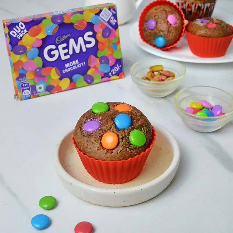Gems Topping Pistachio Infused Chocolate Cupcakes Recipe