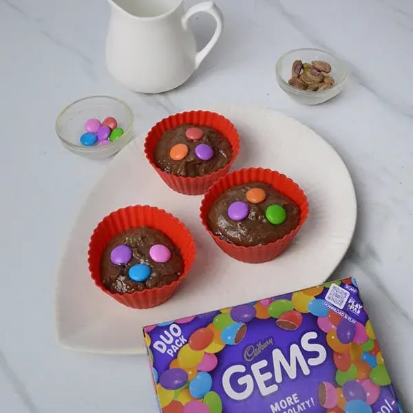 Gems Topping Pistachio Infused Chocolate Cupcakes - Decorate with some Cadbury Gems