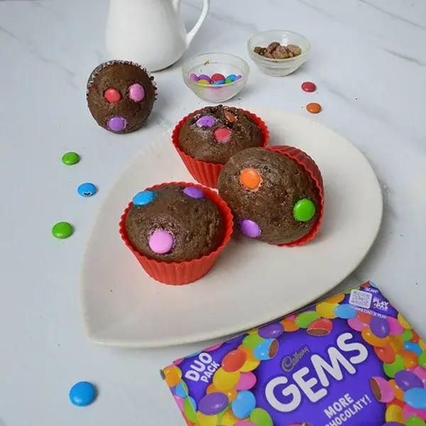 Gems Topping Pistachio Infused Chocolate Cupcakes - Bake the cake